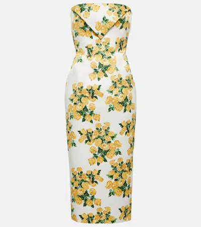 Emilia Wickstead Brigitta Floral-print Taffeta Strapless Dress In Yellow