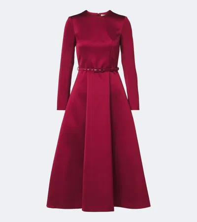 Emilia Wickstead Capucine Belted Satin Midi Dress In Burgundy