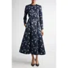 Emilia Wickstead Capucine Floral Taffeta Midi Dress In Ditsy Rose On Navy