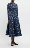 Emilia Wickstead Capucine Floral Taffeta Midi Dress In Ditsy Rose On Navy