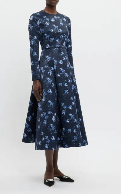 Emilia Wickstead Capucine Floral Taffeta Midi Dress In Blue