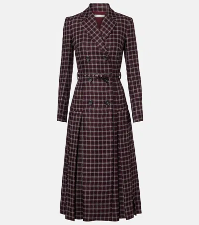 Emilia Wickstead Chaney Houndstooth Wool-blend Midi Dress In Burgundy