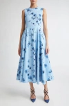 Emilia Wickstead Chelsea Floral Swiss Dot Fit & Flare Midi Dress In Blue