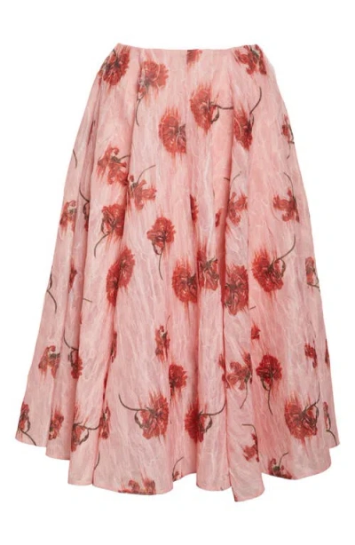 Emilia Wickstead Circeii Floral Textured Organza Circle Skirt In Coral Flowers On Pink