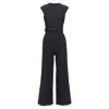 Emilia Wickstead Cloque Crew Neck Cropped Belted Jumpsuit In Black