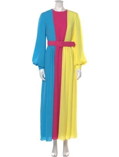 Pre-owned Emilia Wickstead Colorblock Pattern Long Dress In Yellow