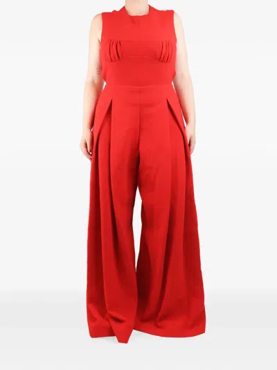 Pre-owned Emilia Wickstead Crepe Wide-leg Jumpsuit In Red