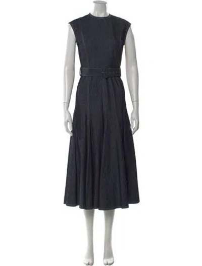 Pre-owned Emilia Wickstead Crew Neck Midi Length Dress In Blue