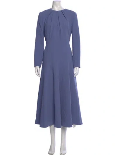 Pre-owned Emilia Wickstead Crew Neck Midi Length Dress In Blue