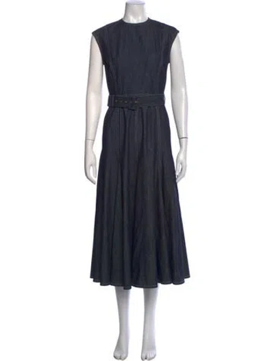 Pre-owned Emilia Wickstead Crew Neck Midi Length Dress In Blue