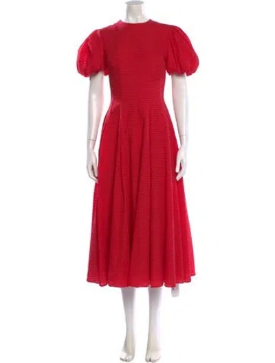 Pre-owned Emilia Wickstead Crew Neck Midi Length Dress In Red