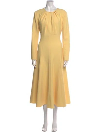 Pre-owned Emilia Wickstead Crew Neck Midi Length Dress In Yellow
