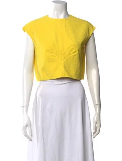 Pre-owned Emilia Wickstead Crew Neck Short Sleeve Crop Top In Yellow
