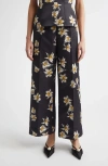 Emilia Wickstead Daffy Floral Faille Wide Leg Pants In Black