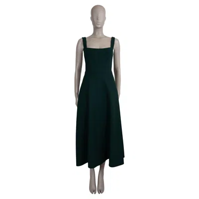 Pre-owned Emilia Wickstead Dark Green Shiloh Crepe Midi Dress Uk8 Xs