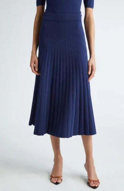 Emilia Wickstead Delphi Pleated Knit Midi Skirt In Navy