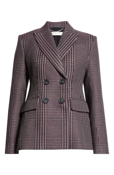 Emilia Wickstead Dida Prince Of Wales Jacquard Double Breasted Wool Blend Blazer In Burgundy/grey/black