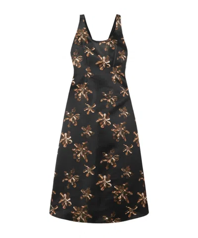 Emilia Wickstead Tippi Floral-print Satin Midi Dress In Black