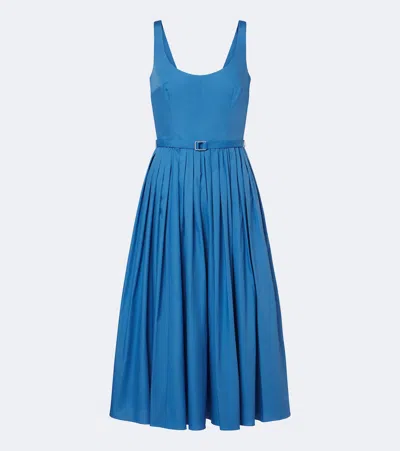 Emilia Wickstead Eglantine Belted Cotton Poplin Midi Dress In Blue