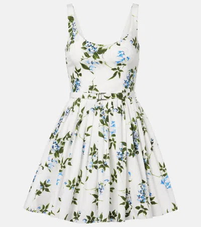Emilia Wickstead Eglantine Belted Gathered Floral-print Cotton-poplin Mini Dress In White