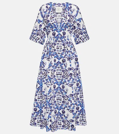 Emilia Wickstead Elowen V-neck Abstract-print Cotton-poplin Dress In Blue