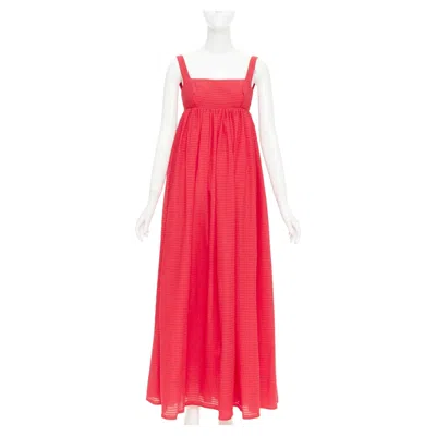 Pre-owned Emilia Wickstead Evelina Red Seersucker Textured Square Neck Maxi Dress Uk6 Xs