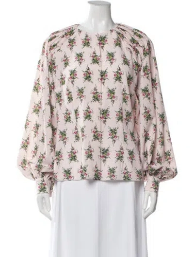 Pre-owned Emilia Wickstead Floral Print Crew Neck Blouse In Pink