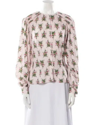 Pre-owned Emilia Wickstead Floral Print Crew Neck Blouse In Pink