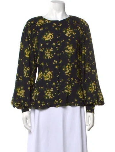 Pre-owned Emilia Wickstead Floral Print Crew Neck Blouse W/ Tags In Black