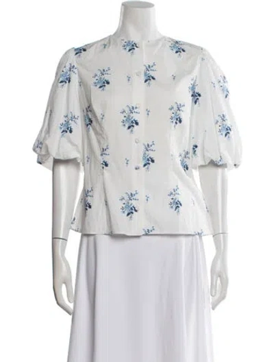Pre-owned Emilia Wickstead Floral Print Crew Neck Blouse In White