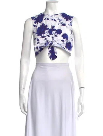 Pre-owned Emilia Wickstead Floral Print Crew Neck Crop Top In Neutrals
