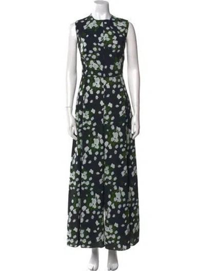 Pre-owned Emilia Wickstead Floral Print Crew Neck Jumpsuit In Blue