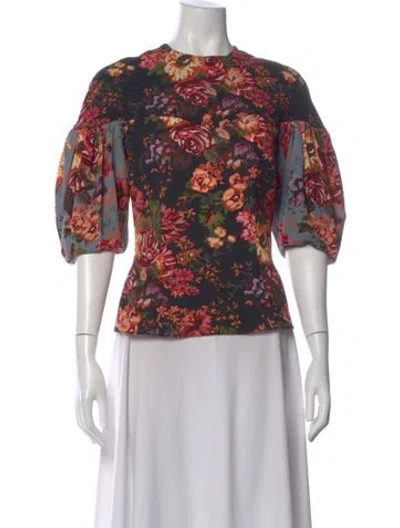 Pre-owned Emilia Wickstead Floral Print Crew Neck Top In Multi
