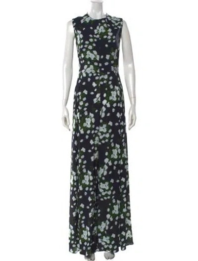 Pre-owned Emilia Wickstead Floral Print Jumpsuit W/ Tags In Blue