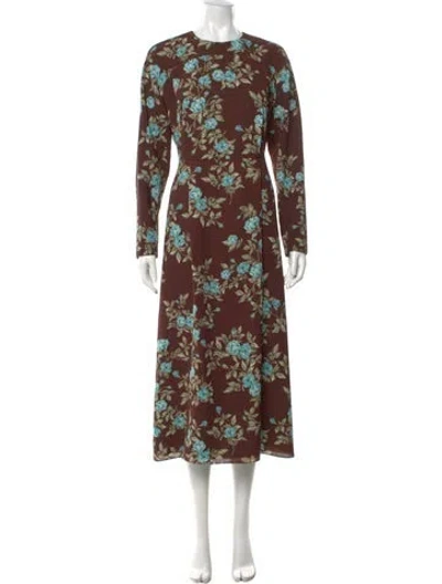 Pre-owned Emilia Wickstead Floral Print Long Dress In Brown