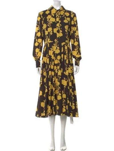 Pre-owned Emilia Wickstead Floral Print Long Dress In Brown