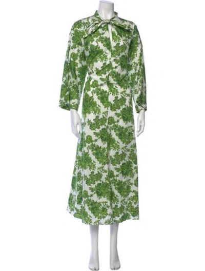 Pre-owned Emilia Wickstead Floral Print Long Dress In Green