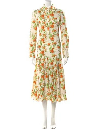 Pre-owned Emilia Wickstead Floral Print Long Dress In Orange