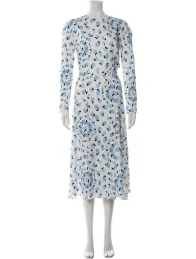 Pre-owned Emilia Wickstead Floral Print Long Dress W/ Tags In Blue