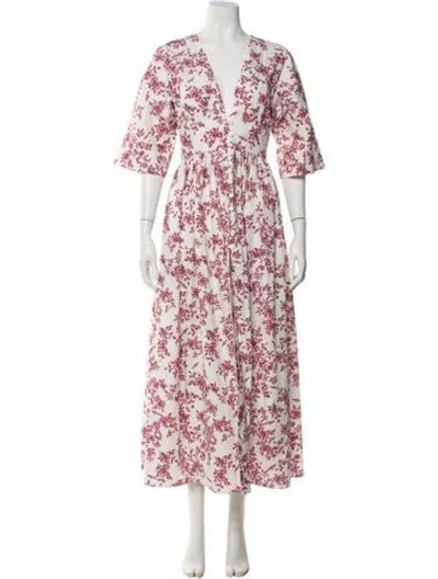 Pre-owned Emilia Wickstead Floral Print Long Dress In White