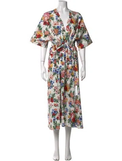 Pre-owned Emilia Wickstead Floral Print Long Dress In White
