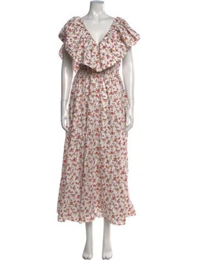 Pre-owned Emilia Wickstead Floral Print Long Dress In White