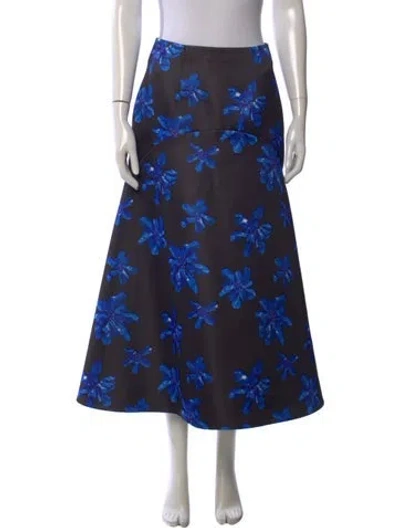 Pre-owned Emilia Wickstead Floral Print Long Skirt In Black