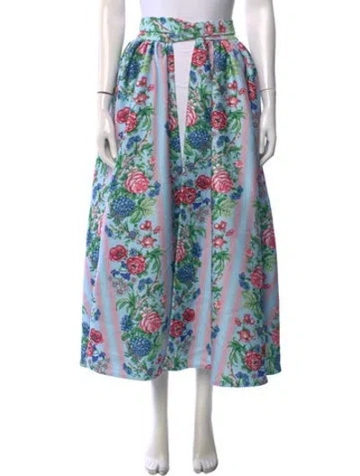 Pre-owned Emilia Wickstead Floral Print Long Skirt In Blue