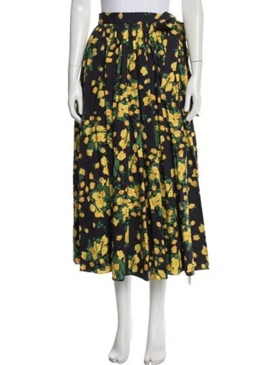 Pre-owned Emilia Wickstead Floral Print Long Skirt In Blue