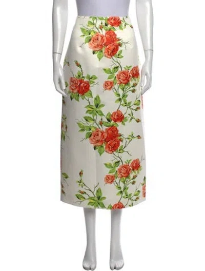 Pre-owned Emilia Wickstead Floral Print Long Skirt In Orange/white