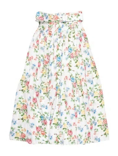 Pre-owned Emilia Wickstead Floral Print Long Skirt In White