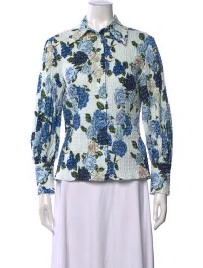 Pre-owned Emilia Wickstead Floral Print Long Sleeve Blouse In Blue