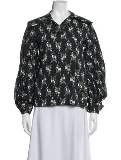 Pre-owned Emilia Wickstead Floral Print Long Sleeve Blouse In Blue