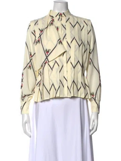Pre-owned Emilia Wickstead Floral Print Long Sleeve Blouse In Neutral
